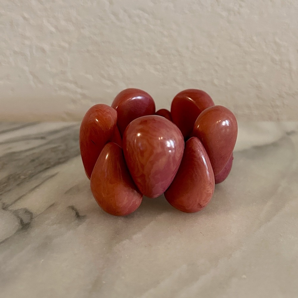 Tagua Nut 90s Y2K Mauve Pink Stretch Bracelet Teardrop Chunky Statement  Boho